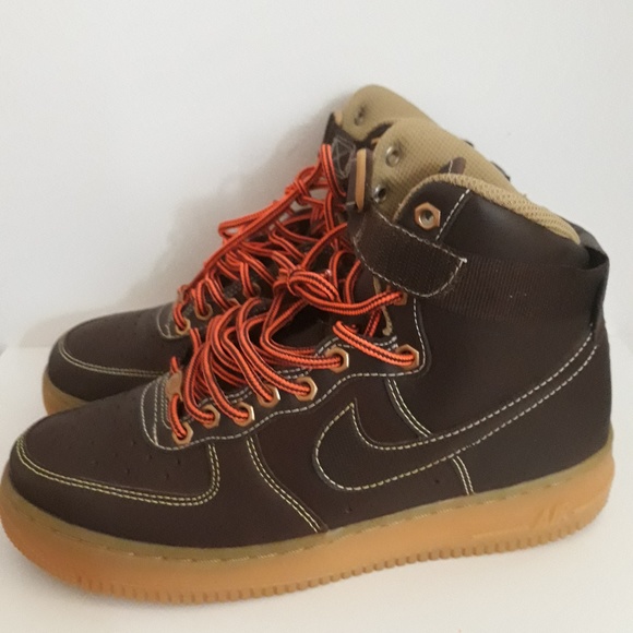 brown high top forces